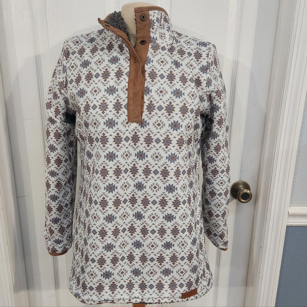 Marley Lilly Pullover Jacket Reversible With Either Aztec Pattern or Sherpa